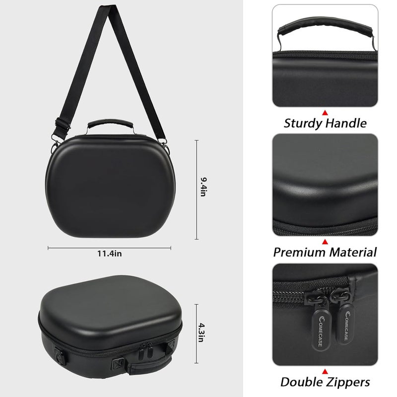 Comecase حقيبة حمل صلبة متوافقة مع سماعة الواقع المختلط ميتا كويست 3/ كويست 3S، حقيبة تخزين للسفر لسماعات الألعاب VR لحوامل التحكم والإكسسوارات مع حزام كتف وجيب - أسود - Image 4